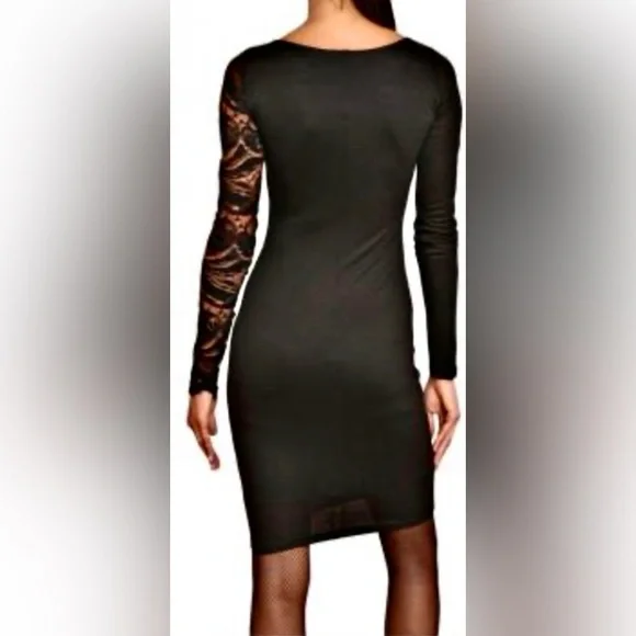 $1995 New Emilio Pucci Wool Blend Black With Lace Dress. Made In Italy